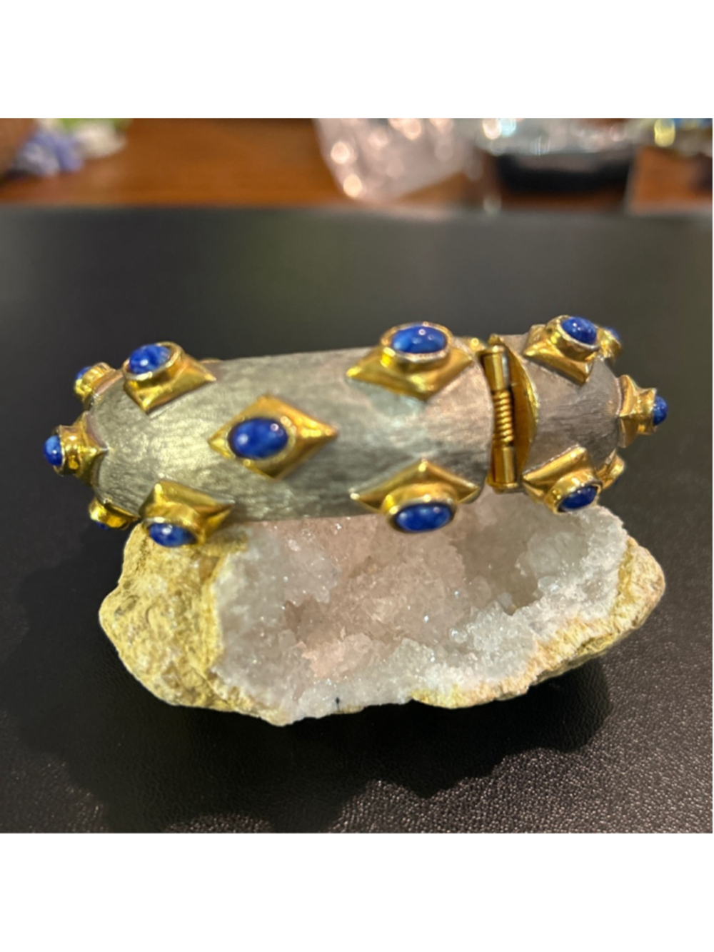 Women's KJL textured "Mogul" style textured gold-tone and silver-tone faux lapis - Picture 5 of 13